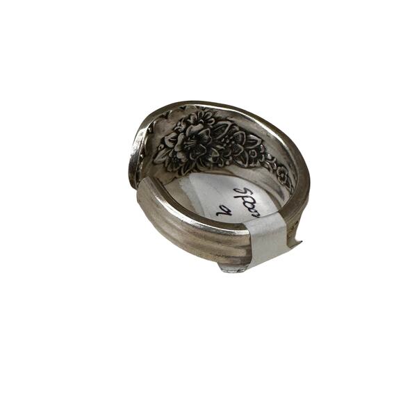 Floral Size 9 Sterling Silver Plated Spoon Ring - Picture 3 of 5